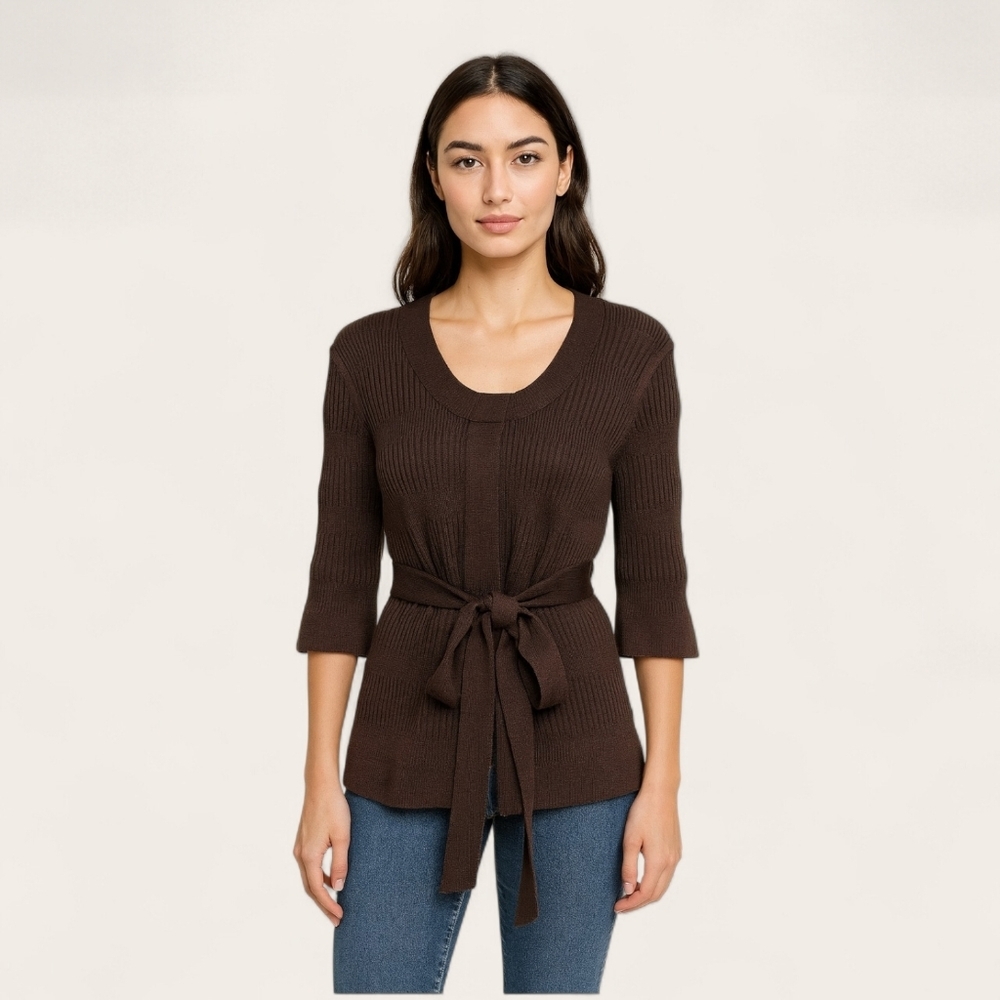 Banana Republic Belted Cardigan Jacket Dark Brown XL Textured 100% Cotton NWT